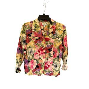 Coldwater Creek Floral Button Up Shirt PM Multicolor Colorful Blouse Cottagecore